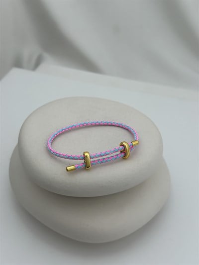 İki Renkli Örme İp Çelik Plaka Detay Ayarlanabilir Bileklik