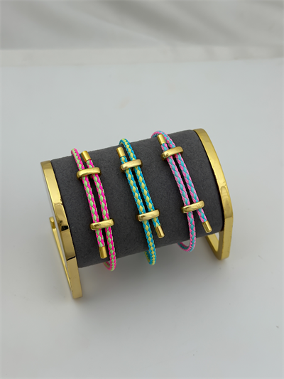 İki Renkli Örme İp Çelik Plaka Detay Ayarlanabilir Bileklik