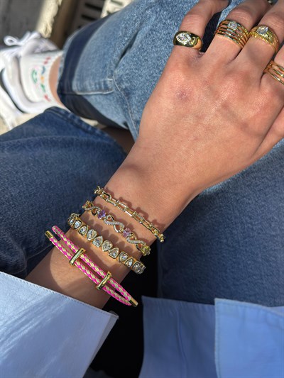 İki Renkli Örme İp Çelik Plaka Detay Ayarlanabilir Bileklik Kombini