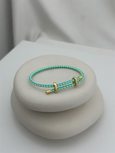 İki Renkli Örme İp Çelik Plaka Detay Ayarlanabilir Bileklik