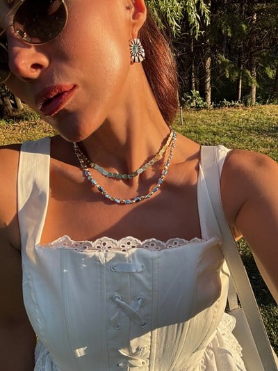 İki Renkli Yassı Dövme Plaka Kolye Kombini