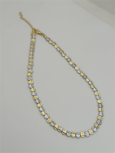 İki Renkli Yassı Dövme Plaka Sıralı Kolye (50 Cm)