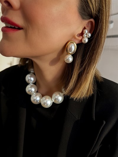 İri İnci Sıralı Kolye Kombini