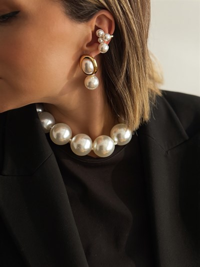 İri İnci Sıralı Kolye Kombini