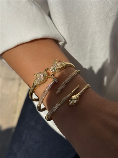 Kaplan Kelepçe Bileklik Kombini Gold