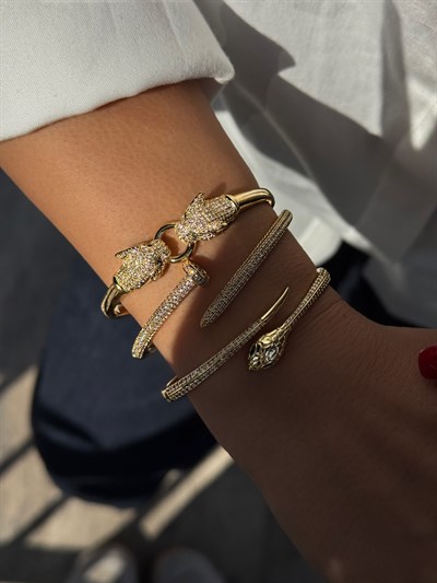 Kaplan Kelepçe Bileklik Kombini Gold