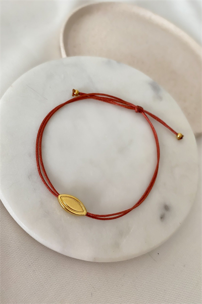 Kiremit İp Gold Plaka Badem Figür Bileklik