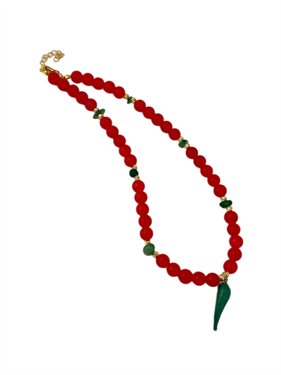 Kırmızı Akik Taş Murano Biber Uç Kolye (47 Cm)