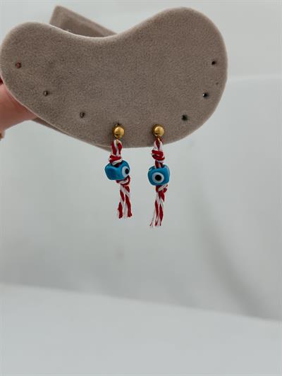 Kırmızı Beyaz İpte Nazar Detay Çelik Küpe