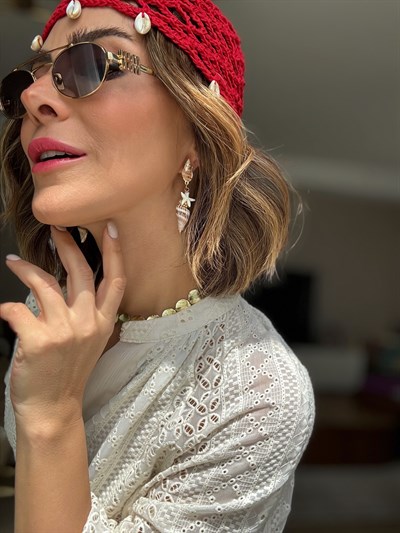 Kırmızı İstiridye Sallantılı Örme File Kep Şapka