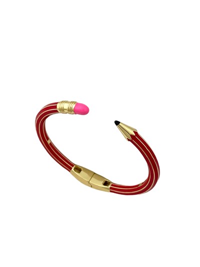 Kırmızı Kalem Gold Şerit Detay Kelepçe Bileklik