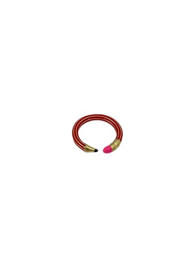 Kırmızı Kalem Gold Şerit Detay Önden Kapama Yüzük