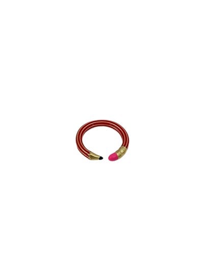 Kırmızı Kalem Gold Şerit Detay Önden Kapama Yüzük