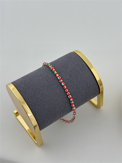 Kırmızı Kum Boncuk Detay Renkli Çizgili Boncuk Halhal (26cm)