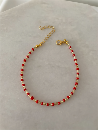 Kırmızı Miyuki Boncuk Detay Halhal (25cm)