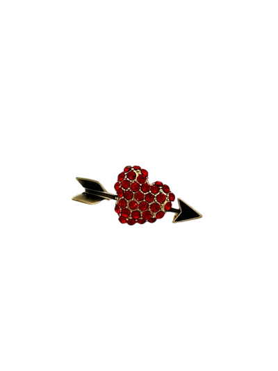 Kırmızı Taş Detay Ok Kalp Broş