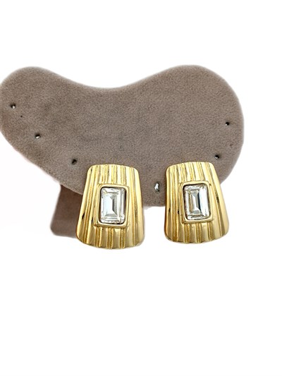 Kristal Taş Detay Gold Plaka Şerit İşleme Vintage Küpe