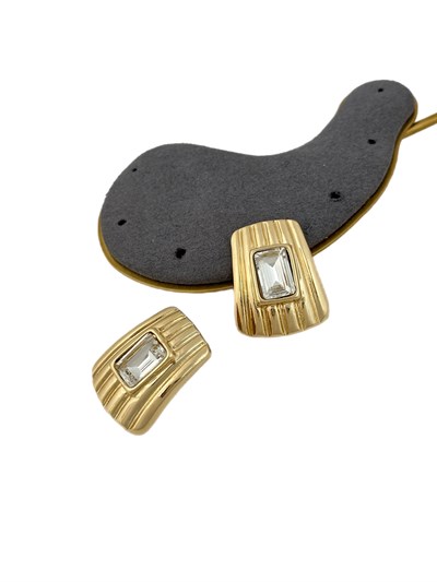 Kristal Taş Detay Gold Plaka Şerit İşleme Vintage Küpe