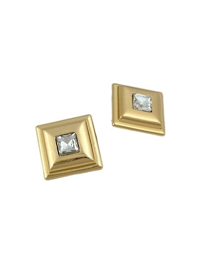 Kristal Taş Detay Kare Gold Plaka Vintage Küpe