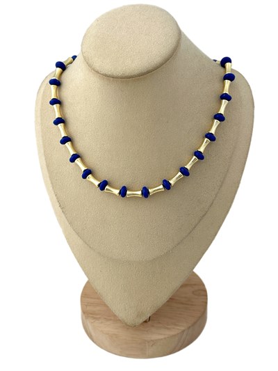 Lacivert Boncuk Detay Kemik Model Kolye (48 Cm)