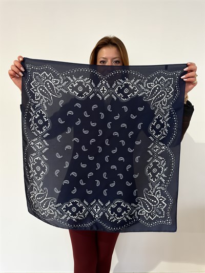 Lacivert İşleme Desen Fular (70*70)