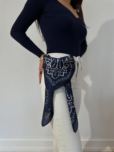 Lacivert İşleme Desen Fular (70*70)