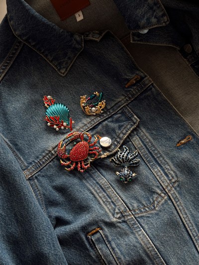 Lacivert Taşlı Balık Broş Kombini