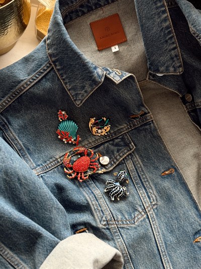 Lacivert Taşlı Balık Broş Kombini