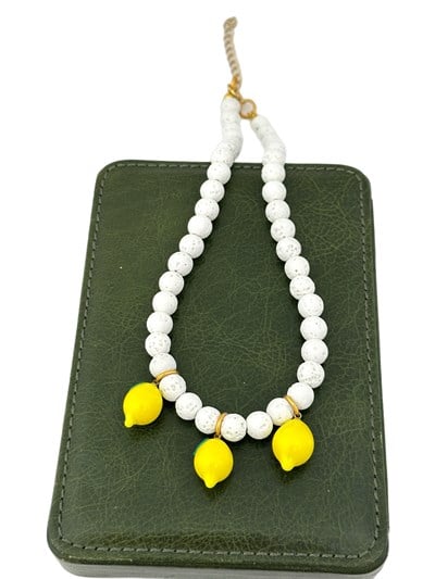 Lav Taşı Sıralı Cam Murano Limon Figür Kolye (44 Cm)