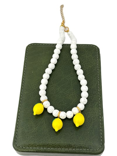 Lav Taşı Sıralı Cam Murano Limon Figür Kolye (44 Cm)