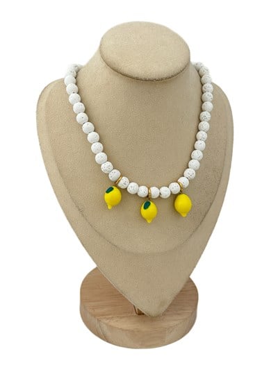 Lav Taşı Sıralı Cam Murano Limon Figür Kolye (44 Cm)