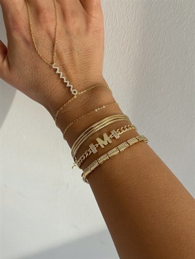 Lazer Kesim Desenli Ajda Model Üçlü Kelepçe Bileklik Kombini