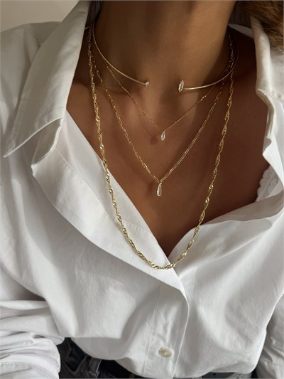 Markiz Kesim Zirkon Taşlı Boru Plaka Choker Kolye Kombini