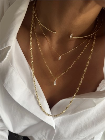 Markiz Kesim Zirkon Taşlı Boru Plaka Choker Kolye Kombini