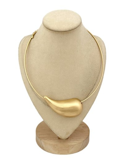 Mat Gold Dokul Damla Plaka Model Tasarım Tel Zincir Kolye ( 53 Cm )