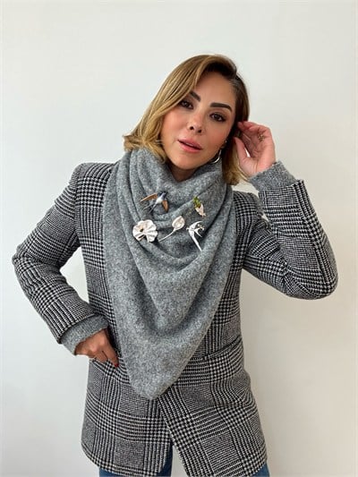 Mat Gümüş Renk İnci Detay Zambak Broş Kombini