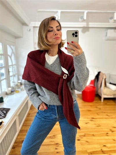 Mat İki Renkli Yaprak Figür Broş Kombini
