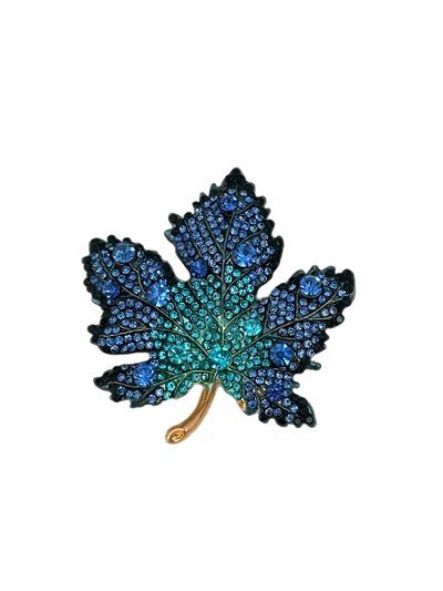 Mavi Taşlı Renk Geçişli Yaprak Broş