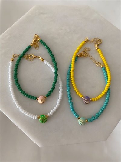 Mineli Deniz Kabuğu Renkli Boncuk Halhal (25cm)