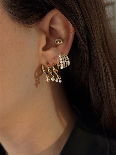 Mini İnci Çoklu Görünüm Kıvrım Detay Küpe Kombini