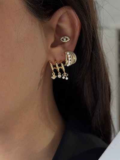 Mini İnci Çoklu Görünüm Kıvrım Detay Küpe Kombini