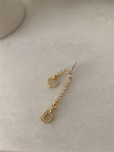 Minimal Zirkon Taşlı Harf Kalp Sallantı Tekli Küpe