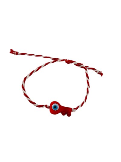 Murano Anahtar Figür Nazar Detay Kırmızı Beyaz Asansörlü İp Bileklik