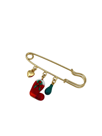 Murano Çizme Detay Çoklu Charm Sallantılı Çatal İğne Broş