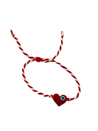 Murano Kalp Figür Nazar Detay Kırmızı Beyaz Asansörlü İp Bileklik
