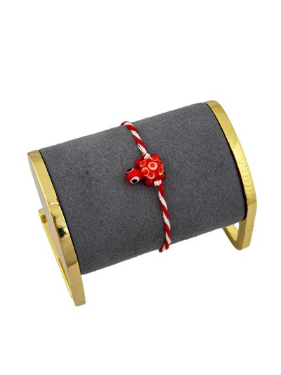 Murano Kaplumbağa Figür Detay Kırmızı Beyaz Asansörlü İp Bileklik