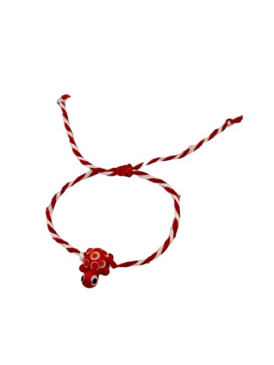 Murano Kaplumbağa Figür Detay Kırmızı Beyaz Asansörlü İp Bileklik