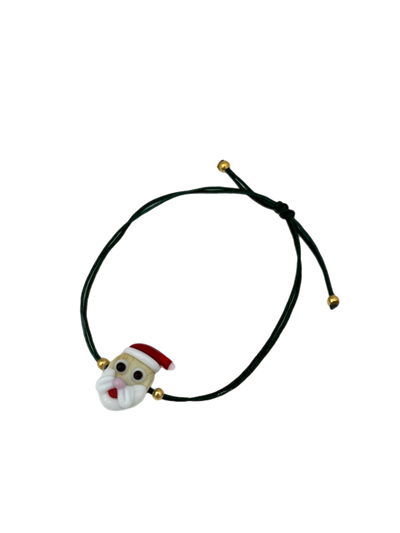 Murano Noel Baba Uç Yeşil İpte Asansörlü İp Bileklik