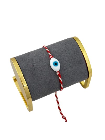 Murano Oval Figür Nazar Detay Kırmızı Beyaz Asansörlü İp Bileklik