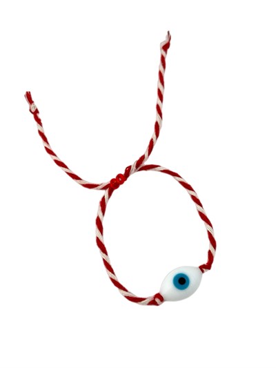 Murano Oval Figür Nazar Detay Kırmızı Beyaz Asansörlü İp Bileklik